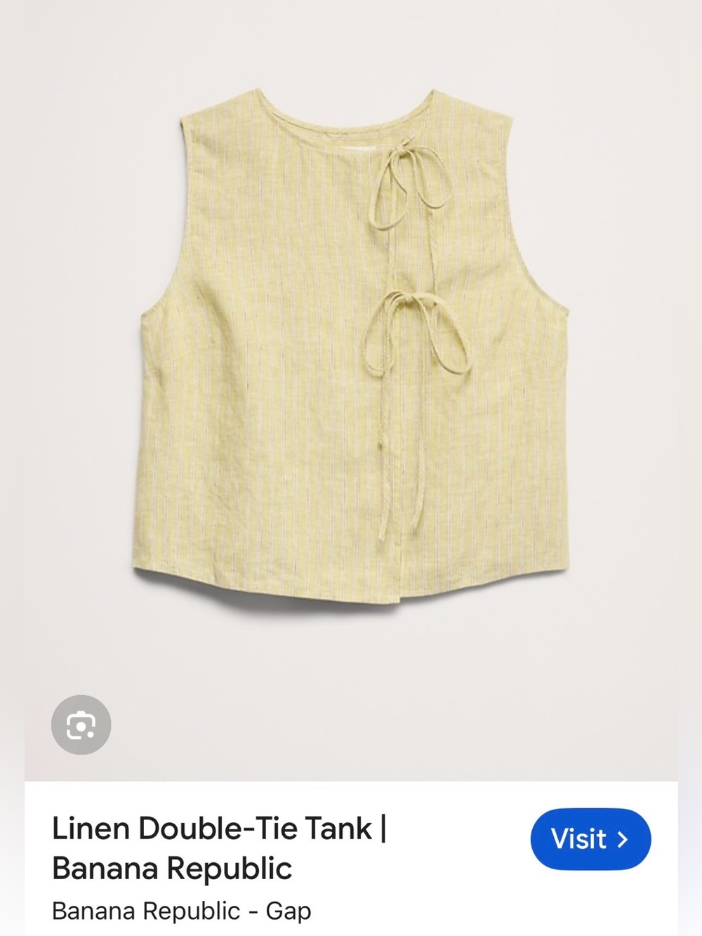 BR Sleeveless Linen Yellow Striped Tie-Front Top - Picture 4 of 5